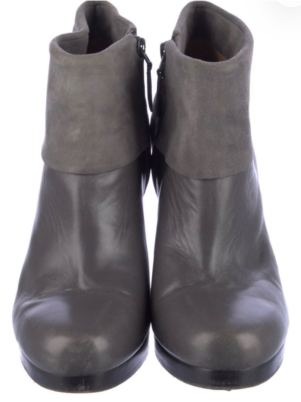 Balenciaga Gray Leather and Suede Fold-Over Ankle Boots